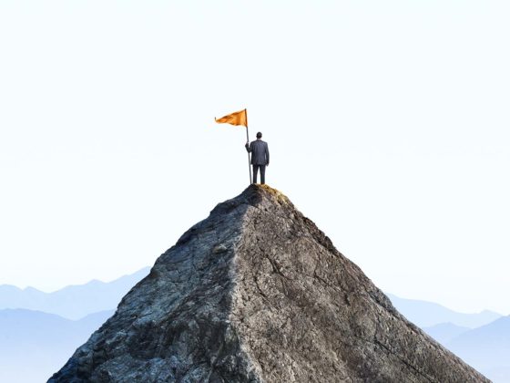 man on mountain in suit