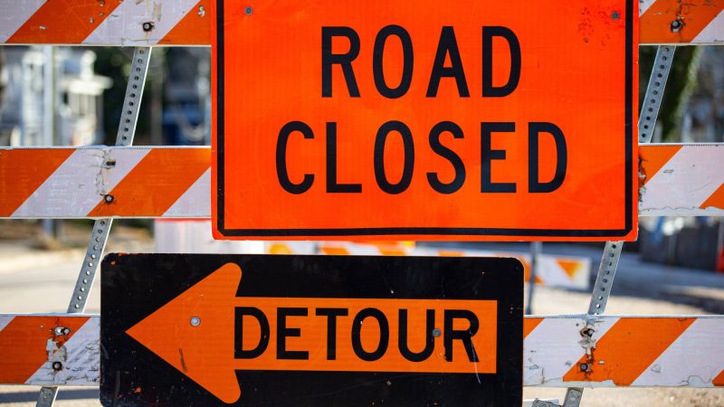 Detour and road closed signs